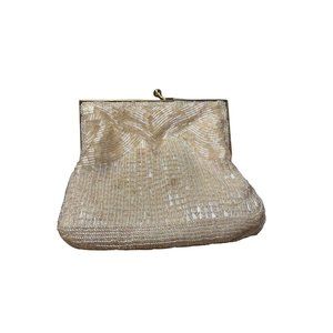 Vintage Magid Beaded Mini Purse Butter Cream Beads Shoulder Evening Bag